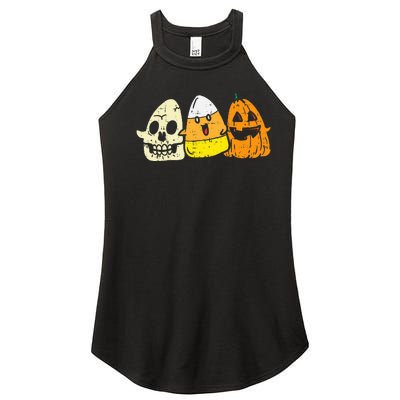 Candy Corn Skeleton Skull Pumpkin Fun Halloween Costume Women’s Perfect Tri Rocker Tank