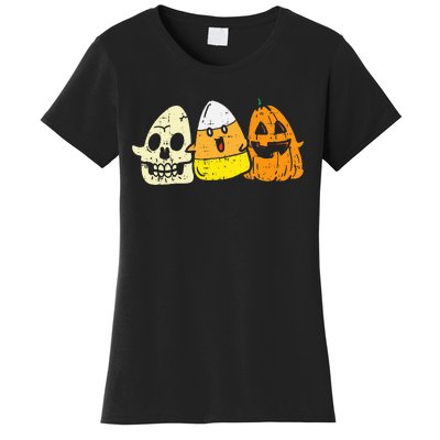 Candy Corn Skeleton Skull Pumpkin Fun Halloween Costume Women's T-Shirt