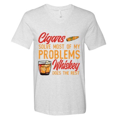 Cuban Cigar Smoking Whiskey Drinker Whisky Bourbon V-Neck T-Shirt