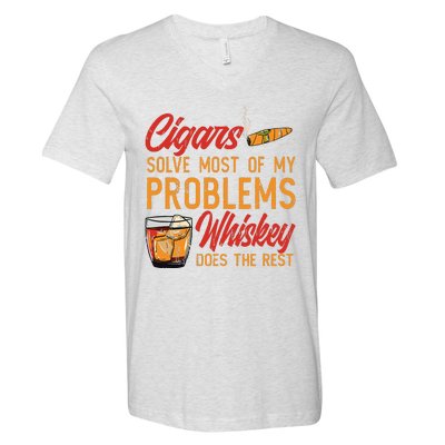 Cuban Cigar Smoking Whiskey Drinker Whisky Bourbon V-Neck T-Shirt