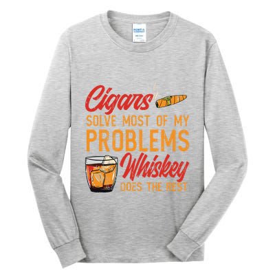 Cuban Cigar Smoking Whiskey Drinker Whisky Bourbon Tall Long Sleeve T-Shirt