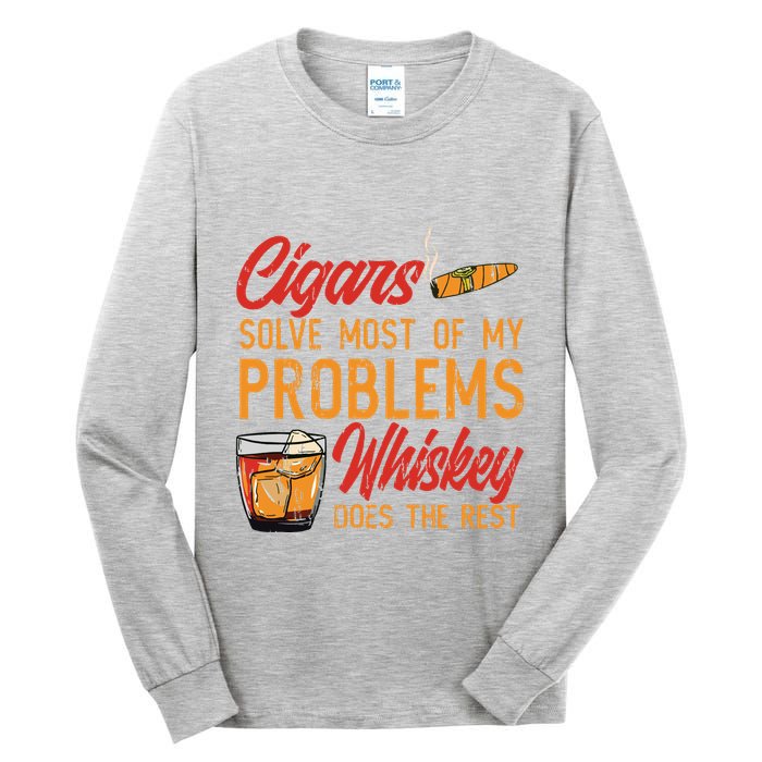 Cuban Cigar Smoking Whiskey Drinker Whisky Bourbon Tall Long Sleeve T-Shirt