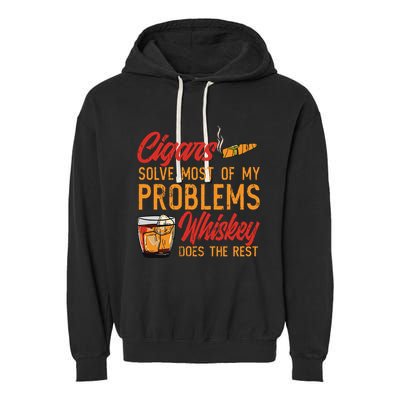 Cuban Cigar Smoking Whiskey Drinker Whisky Bourbon Garment-Dyed Fleece Hoodie