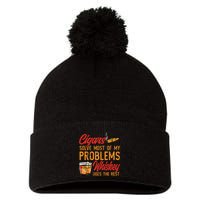 Cuban Cigar Smoking Whiskey Drinker Whisky Bourbon Pom Pom 12in Knit Beanie