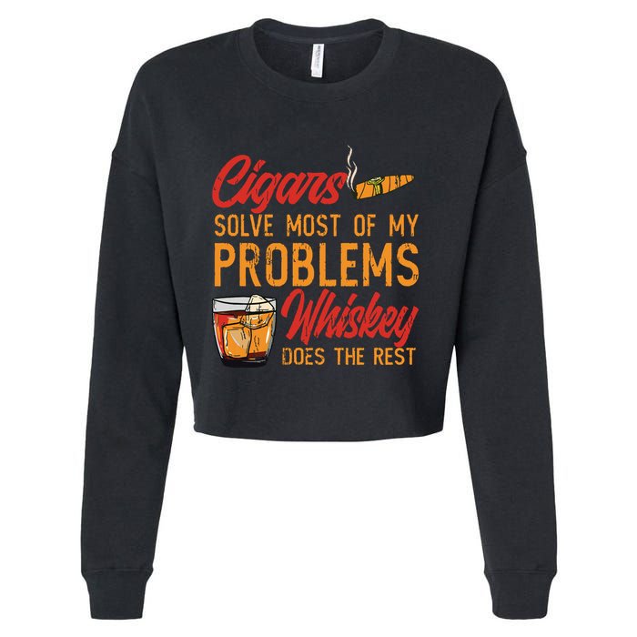 Cuban Cigar Smoking Whiskey Drinker Whisky Bourbon Cropped Pullover Crew