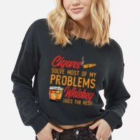 Cuban Cigar Smoking Whiskey Drinker Whisky Bourbon Cropped Pullover Crew