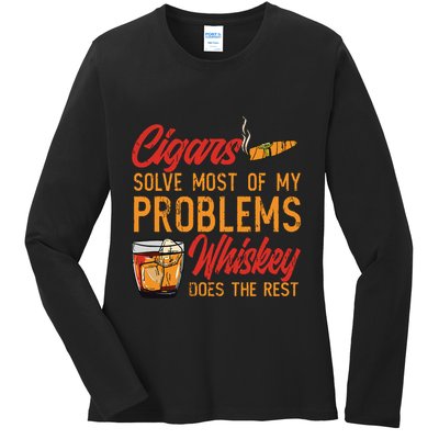 Cuban Cigar Smoking Whiskey Drinker Whisky Bourbon Ladies Long Sleeve Shirt