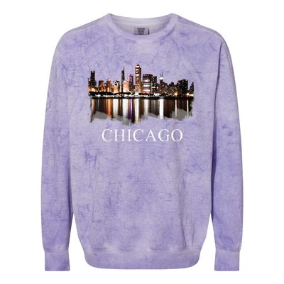 Chicago City Skyline Lights At Night Chicago Illinois USA Colorblast Crewneck Sweatshirt