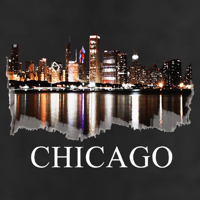 Chicago City Skyline Lights At Night Chicago Illinois USA 7 Panel Mesh Trucker Snapback Hat
