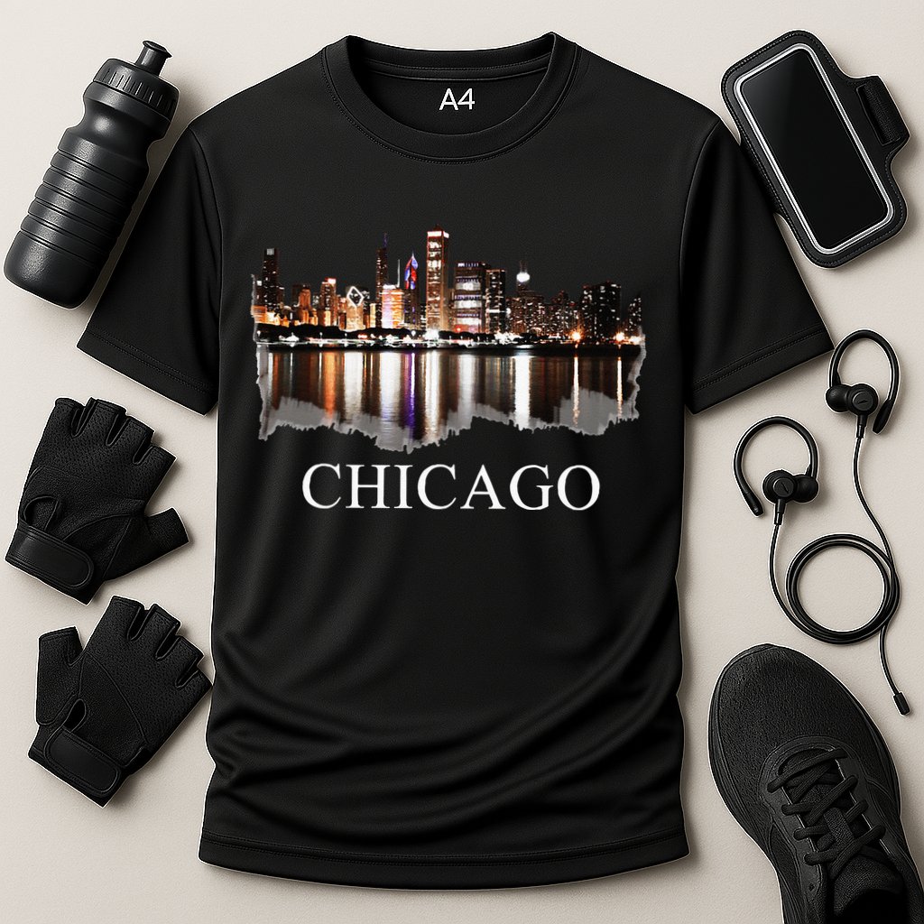 Chicago City Skyline Lights At Night Chicago Illinois USA Cooling Performance Crew T-Shirt