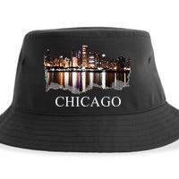 Chicago City Skyline Lights At Night Chicago Illinois USA Sustainable Bucket Hat