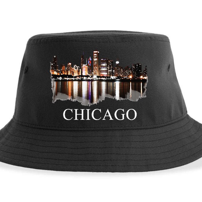 Chicago City Skyline Lights At Night Chicago Illinois USA Sustainable Bucket Hat