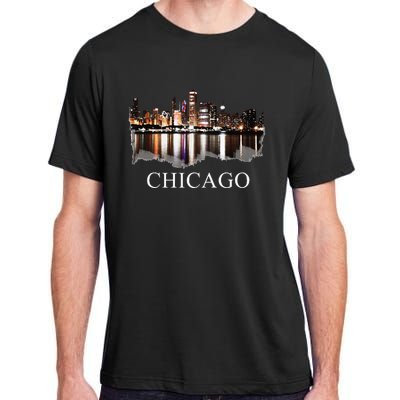 Chicago City Skyline Lights At Night Chicago Illinois USA Adult ChromaSoft Performance T-Shirt