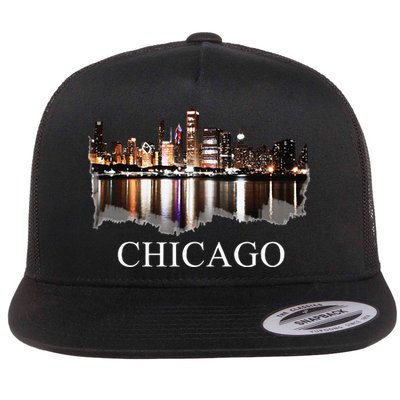 Chicago City Skyline Lights At Night Chicago Illinois USA Flatbill Hat