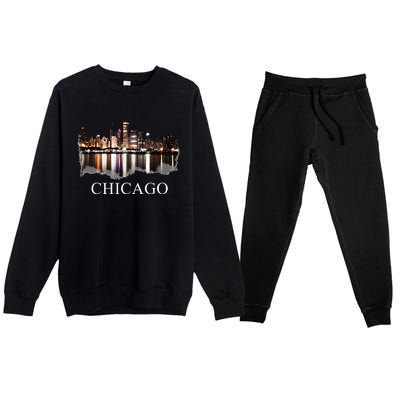 Chicago City Skyline Lights At Night Chicago Illinois USA Premium Crewneck Sweatsuit Set