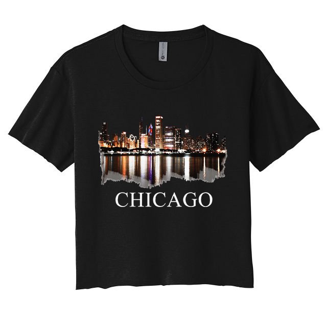Chicago City Skyline Lights At Night Chicago Illinois USA Crop Top