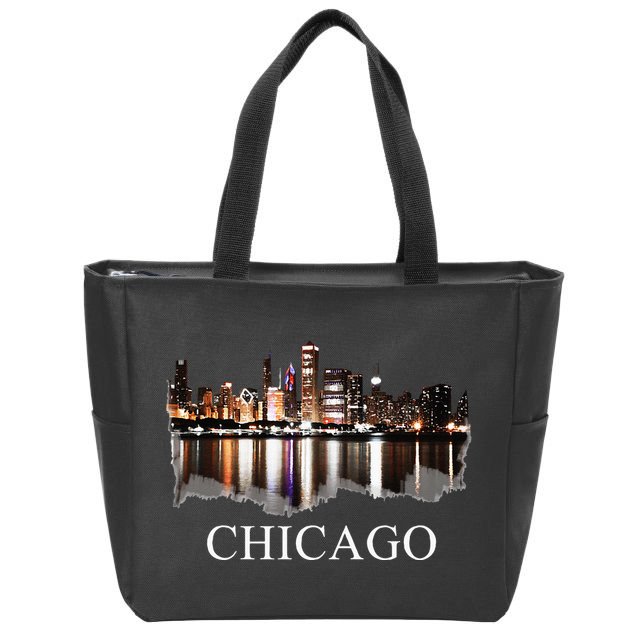 Chicago City Skyline Lights At Night Chicago Illinois USA Zip Tote Bag