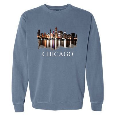 Chicago City Skyline Lights At Night Chicago Illinois USA Garment-Dyed Sweatshirt