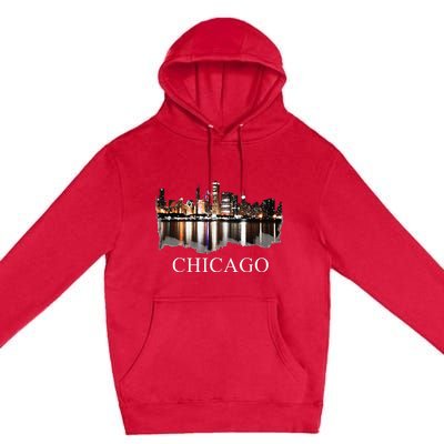 Chicago City Skyline Lights At Night Chicago Illinois USA Premium Pullover Hoodie