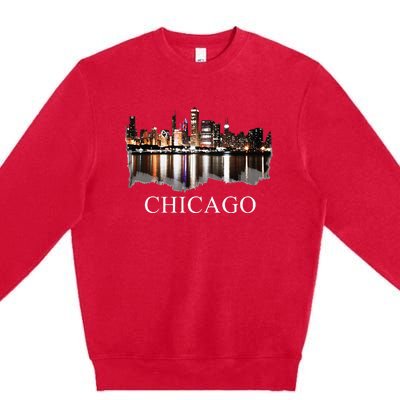 Chicago City Skyline Lights At Night Chicago Illinois USA Premium Crewneck Sweatshirt