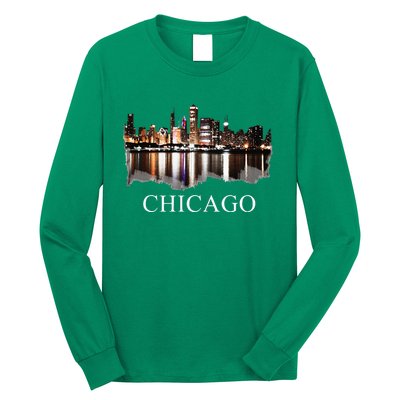 Chicago City Skyline Lights At Night Chicago Illinois USA Long Sleeve Shirt