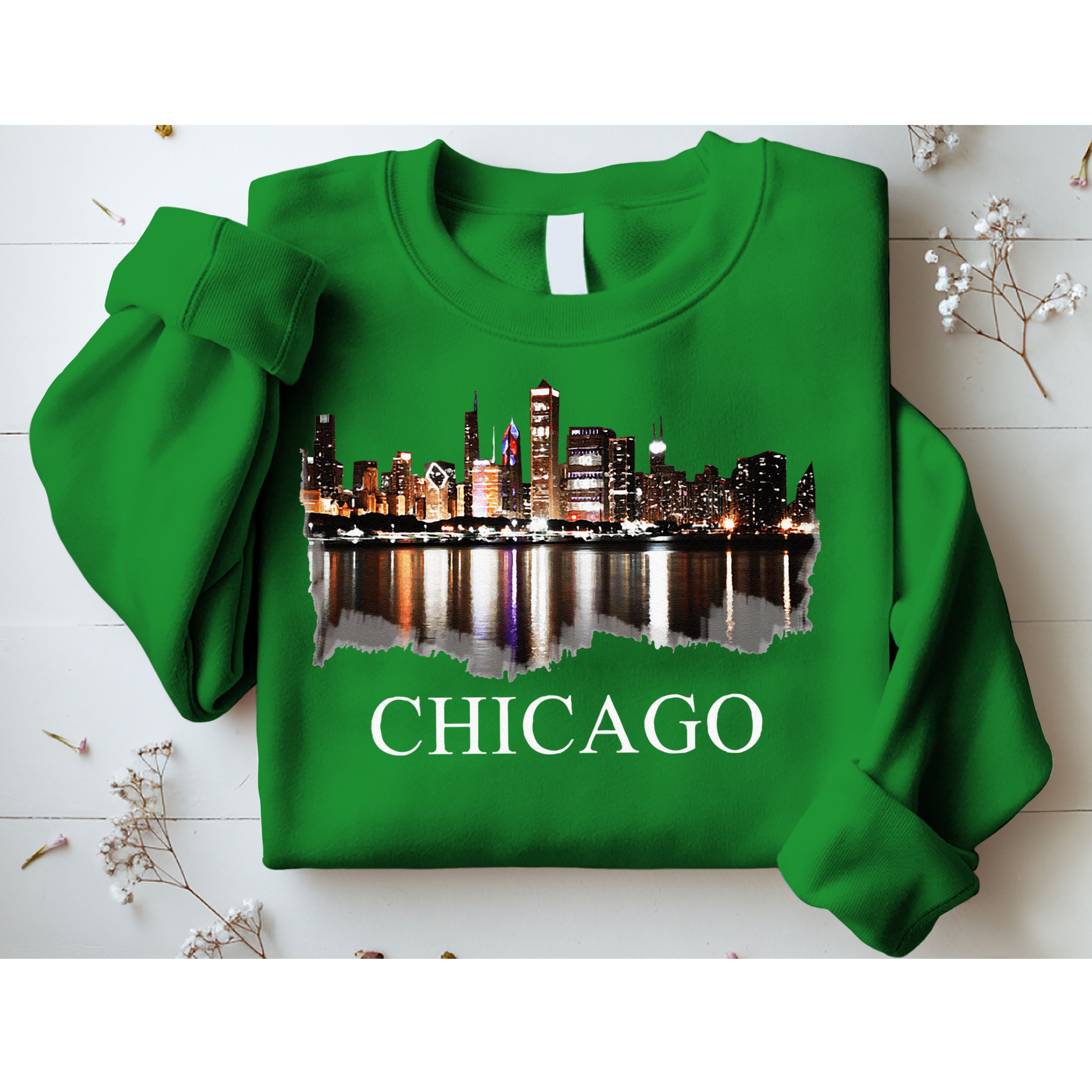 Chicago City Skyline Lights At Night Chicago Illinois USA Sweatshirt