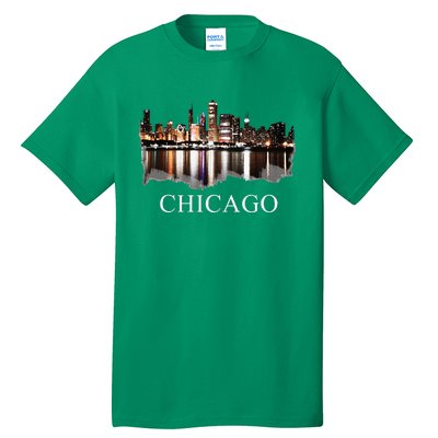 Chicago City Skyline Lights At Night Chicago Illinois USA Tall T-Shirt