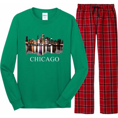 Chicago City Skyline Lights At Night Chicago Illinois USA Long Sleeve Pajama Set