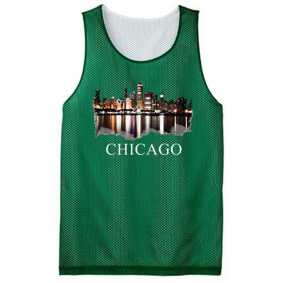 Chicago City Skyline Lights At Night Chicago Illinois USA Mesh Reversible Basketball Jersey Tank