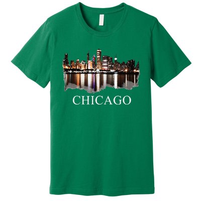 Chicago City Skyline Lights At Night Chicago Illinois USA Premium T-Shirt