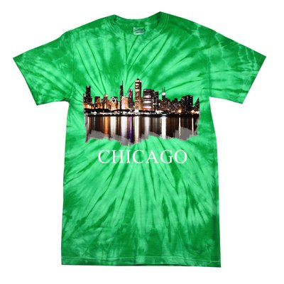 Chicago City Skyline Lights At Night Chicago Illinois USA Tie-Dye T-Shirt