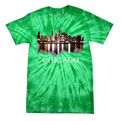 Chicago City Skyline Lights At Night Chicago Illinois USA Tie-Dye T-Shirt