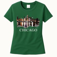 Chicago City Skyline Lights At Night Chicago Illinois USA Womens T-Shirt