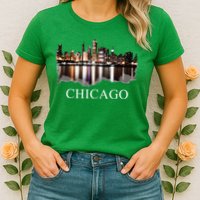 Chicago City Skyline Lights At Night Chicago Illinois USA Womens T-Shirt