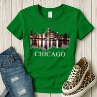 Chicago City Skyline Lights At Night Chicago Illinois USA Womens T-Shirt