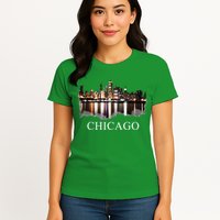 Chicago City Skyline Lights At Night Chicago Illinois USA Womens T-Shirt