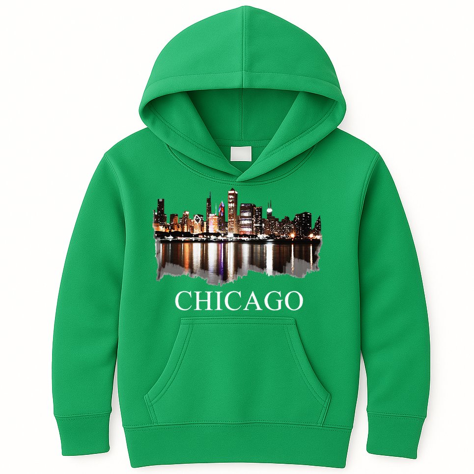 Chicago City Skyline Lights At Night Chicago Illinois USA Kids Hoodie