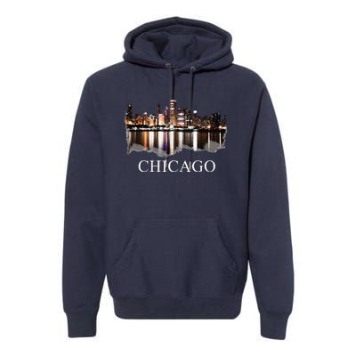 Chicago City Skyline Lights At Night Chicago Illinois USA Premium Hoodie