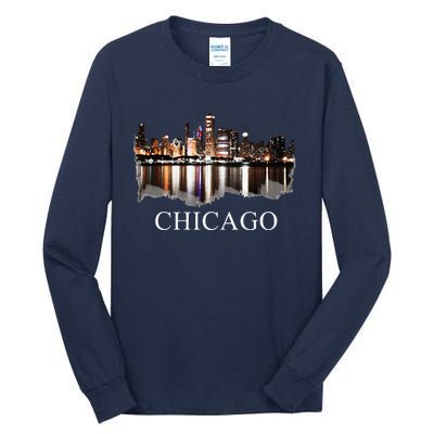 Chicago City Skyline Lights At Night Chicago Illinois USA Tall Long Sleeve T-Shirt