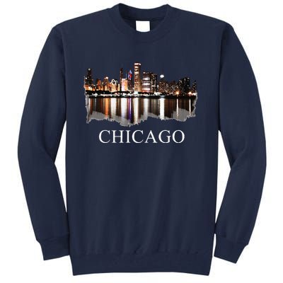 Chicago City Skyline Lights At Night Chicago Illinois USA Tall Sweatshirt