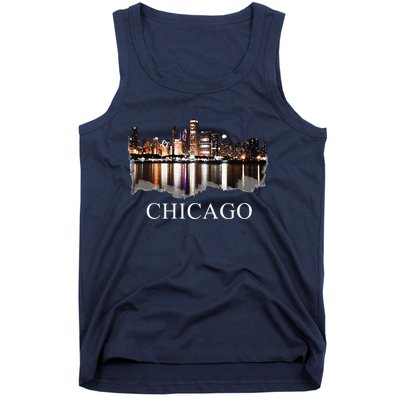 Chicago City Skyline Lights At Night Chicago Illinois USA Tank Top