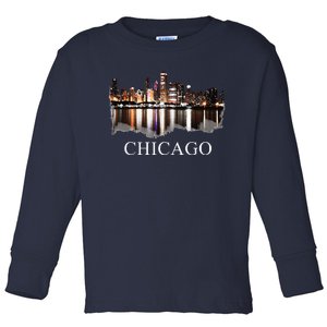 Chicago City Skyline Lights At Night Chicago Illinois USA Toddler Long Sleeve Shirt