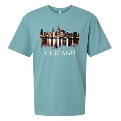 Chicago City Skyline Lights At Night Chicago Illinois USA Sueded Cloud Jersey T-Shirt