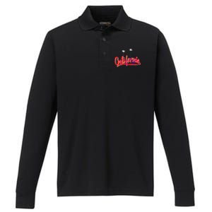 Cool California Script Logo Performance Long Sleeve Polo