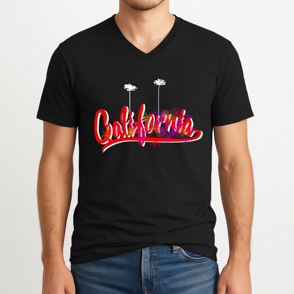 Cool California Script Logo V-Neck T-Shirt