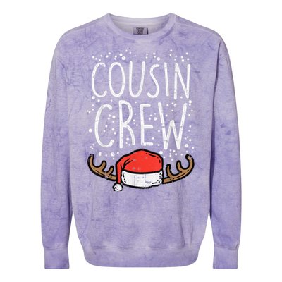 Cousin Crew Santa Hat Reindeer Christmas Family Pajamas PJ Colorblast Crewneck Sweatshirt