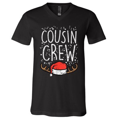 Cousin Crew Santa Hat Reindeer Christmas Family Pajamas PJ V-Neck T-Shirt