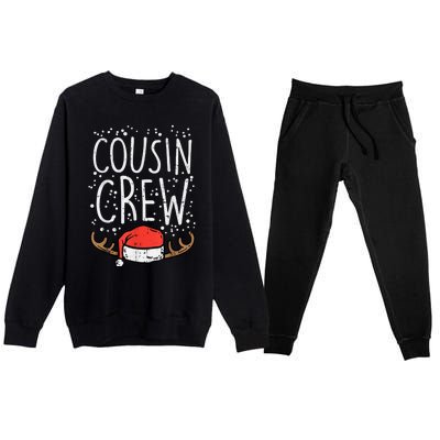 Cousin Crew Santa Hat Reindeer Christmas Family Pajamas PJ Premium Crewneck Sweatsuit Set