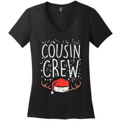 Cousin Crew Santa Hat Reindeer Christmas Family Pajamas PJ Women's V-Neck T-Shirt