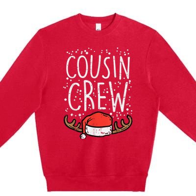 Cousin Crew Santa Hat Reindeer Christmas Family Pajamas PJ Premium Crewneck Sweatshirt